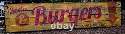 Sodas and Burgers Come and Get'em Sign Rustic Hand Made Vintage Wooden Sign