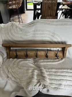 Sold wooden rustic coat rack with shelf handmade farmhouse