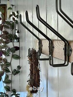 Solid Oak Wooden Coat Rack, Wire School Hook Retro Style Handmade