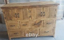 Solid Wood Rustic Chunky Kitchen Unit Wooden Storage Cupboard Chest Of Drawers