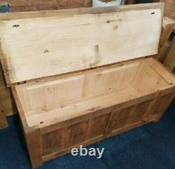 Solid Wood Rustic Chunky Plank Blanket Box, Panelled Storage Trunk, Wooden Trunk