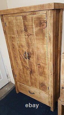 Solid Wood Rustic Chunky Plank Hall Cupboard, Wooden Storage Cupboard-drawer