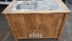 Solid Wood Rustic Chunky Plank Kitchen Sink Unit Wooden Cupboard Made To Order