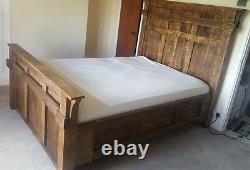 Solid Wood Rustic Chunky Plank Majestic Panel Bed Wooden Kingsize Made To Order