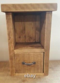 Solid Wood Rustic Chunky Plank Wooden Bedside Table With One Drawer