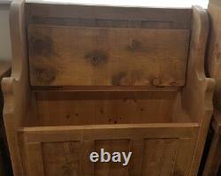 Solid Wood Rustic Chunky Plank Wooden Monks Bench with Lift up Storage Lid