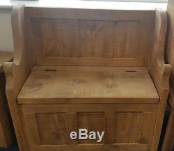 Solid Wood Rustic Chunky Plank Wooden Monks Bench with Lift up Storage Lid