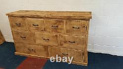 Solid Wood Rustic Chunky Plank Wooden Multi Drawer Lowboy Chest Made To Measure
