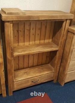 Solid Wood Rustic Chunky Wooden Bookcase With Drawer Made To Measure