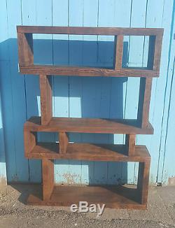 Solid Wood Rustic Chunky Wooden Random Shelf Bookcase Display Made To Measure