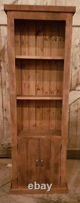 Solid Wood Rustic Chunky Wooden Slim Bookcase With Cupboard Made To Any Size