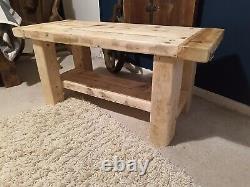 Solid Wooden Rustic Handmade Pine Reclaimed Wood Coffee Side Chunky Table