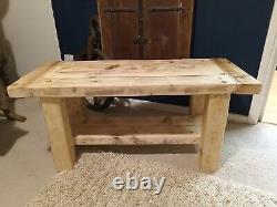 Solid Wooden Rustic Handmade Pine Reclaimed Wood Coffee Side Chunky Table