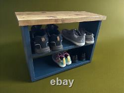 Solid Wooden Rustic Shoe Rack Farmhouse Style Storage Handmade 48cm Bench