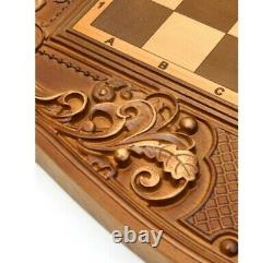 Stunning wooden chess+backgammon set Board carved handmade gift exclusive