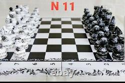 Stunning wooden chess set hand Board and pieces hand painted great gift exclusiv 
