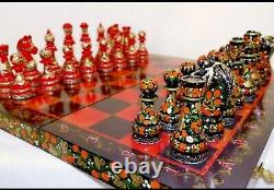 Stunning wooden chess set hand Board and pieces hand painted great gift exclusiv