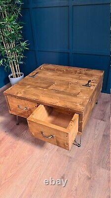 The Tern Hand made reclaimed wooden coffee table with storage 4 square legs