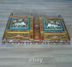 Tibetan Finest Buddhist Chokchi Wooden Carved Foldable Tea Table Nepal