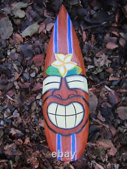 Tiki Bar Sign Plaque Decoration Surfboard Mask Wooden Hand Carved Large Garden