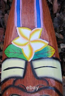 Tiki Bar Sign Plaque Decoration Surfboard Mask Wooden Hand Carved Large Garden