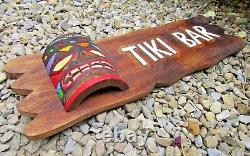 Tiki Bar Sign Plaque Decoration Wooden Hand Carved Mask Large Garden Fair Trade