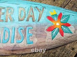 Tiki Bar Sign Plaque Surfboard Day In Paradise Wooden Hand Carved Large Garden