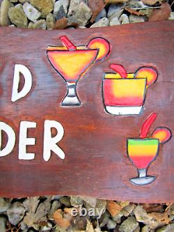 Tiki Bar Sign Plaque Work Play Hard Wooden Hand Carved Large Garden Fair Trade