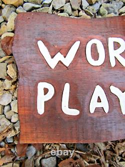 Tiki Bar Sign Plaque Work Play Hard Wooden Hand Carved Large Garden Fair Trade