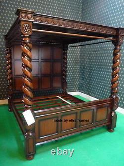 UK STOCK 6' Super King Mahogany wooden four poster canopy Tudor Bed with roof