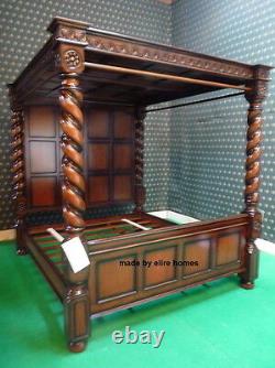 UK STOCK 6' Super King Mahogany wooden four poster canopy Tudor Bed with roof