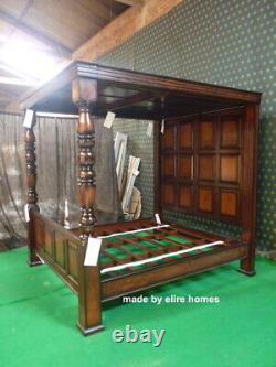 UK Super King 6' Jacobean Tudor style mahogany Four Poster wooden canopy bed