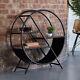 Upcycled Industrial Iron Wooden Round Bookcase Shelving Display Unit in Black
