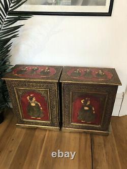 VINTAGE FAR EAST EASTERN INDIAN LARGE HAND PAINTED WOODEN CUPBOARD £190 each