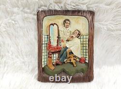 VINTAGE Rare Beautiful Barber Shave Cutter Hand Carved Wooden Wall Decor Sign