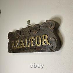 VTG Hand Made Wooden Realtor Sign Made In USA Cottagecore Farmhouse Rustic