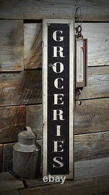 Vertical Groceries Sign Rustic Hand Made Vintage Wooden Sign