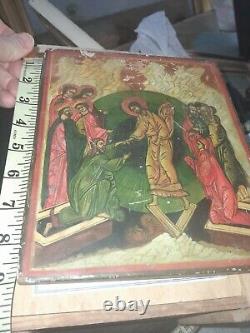 Very old Cristos Antique Handmade Old Orthodox wooden Icon Jesus Christ 10x14cm