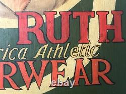 Vintage 20th Century Baseball Babe Ruth Hand Painted Wooden Wall Hanging Sign