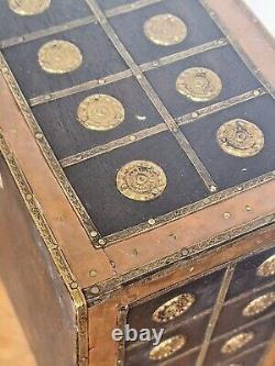 Vintage CGB Indian Wooden Spice Drawers Hand Made With Copper Accents 8 Tall