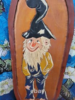 Vintage Handmade Carved Painted Country Rustic Wooden Wall Hanging Plaque Man