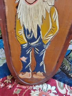 Vintage Handmade Carved Painted Country Rustic Wooden Wall Hanging Plaque Man