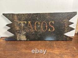 Vintage Old Wooden Hand Painted Rustic TACOS Sign 20x8 Bar Restaurant Kitchen