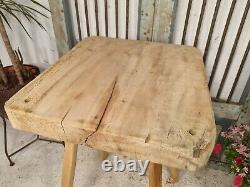 Vintage Primitive Rustic Hand Made Solid Wooden Butchers Kitchen Prep Side Table
