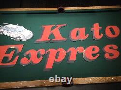 Vintage Single sided wooden Wood Letter sign Kato Express With Car Folk Art