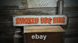Vintage Smoked BBQ Ribs Wood Sign Rustic Hand Made Vintage Wooden