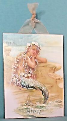 Vintage Style Pair Of Embellished Wooden Mermaid Wall Plaques In Mint Condition