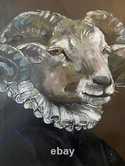 Vintage Style'Rams Head' Hand Painted Pub Bar Tavern Sign Sheep on Wood OOAK