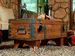 Vintage Travel Trunk Wooden Coffee Table Cottage Steamer Pine Chest Storage Box