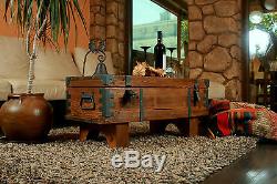 Vintage Travel Trunk Wooden Coffee Table Cottage Steamer Pine Chest Storage Box